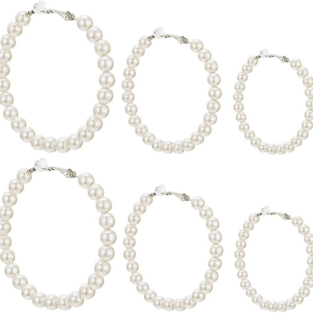 Pearl Hoop Clip Earrings Non Pierced Women 30-50 MM Hypoallergenic